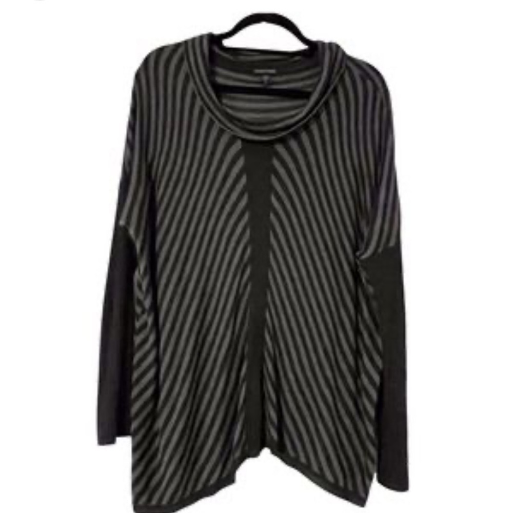 Eileen Fisher Tunic sweater Top Black Gray Long Sleeve striped with cowl neck - Picture 6 of 6